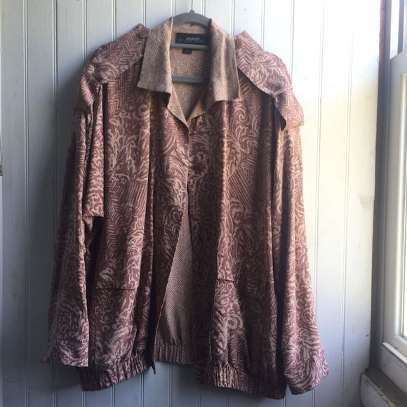 Vintage Linda Allard for Ellen Tracy Reversible Print Silk Coat JacketSz L Tan